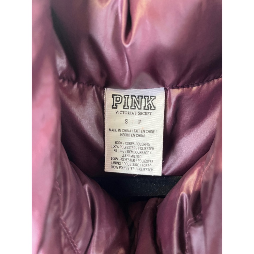 Victoria's Secret PINK Puffer Vest Burgundy Maroon Quilted Zip Up Small‎ - Picture 3 of 4